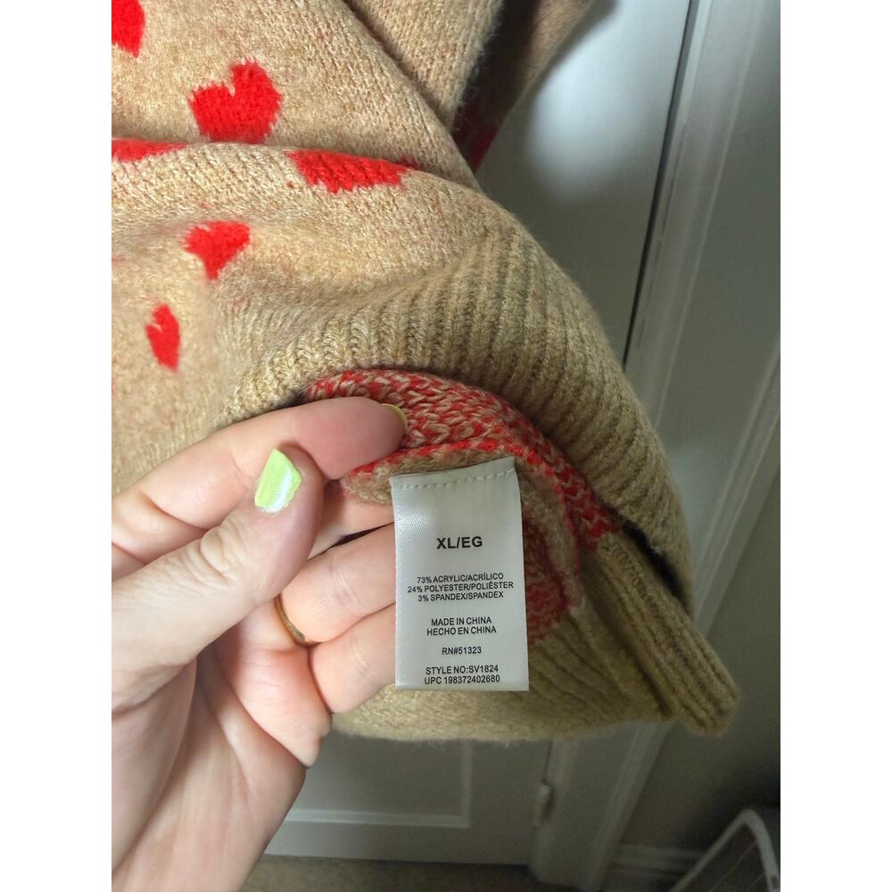 Vince Camuto Brown Red Heart Oversized Crewneck Cozy Cute Sweater XL - Picture 4 of 5